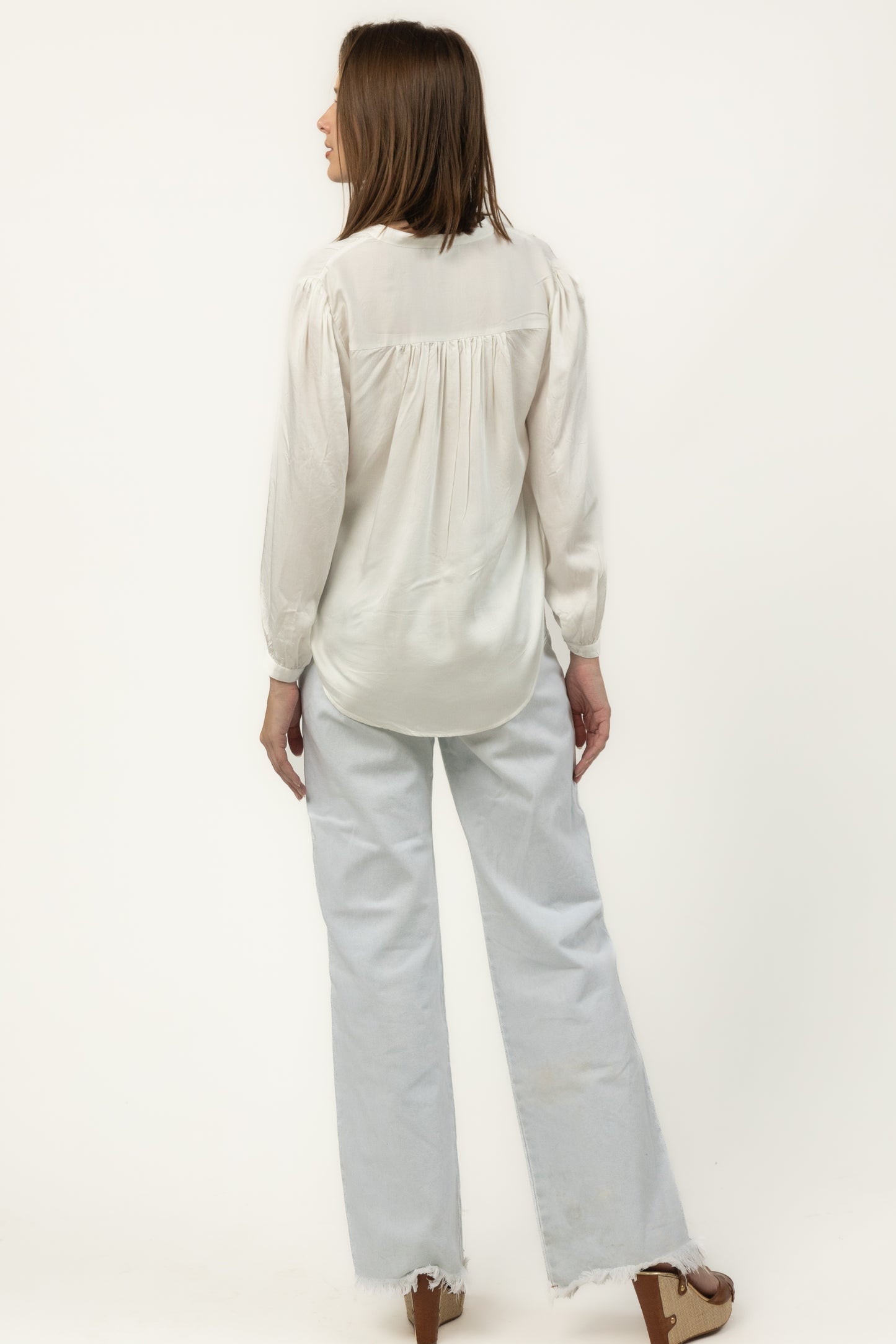 Cloud Modal Satin Pintuck Shirt (Ivory)