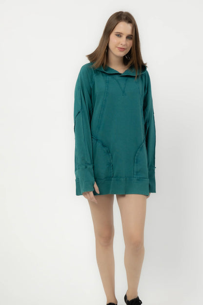 Rose Oversized Hoodie Dress (Teal)