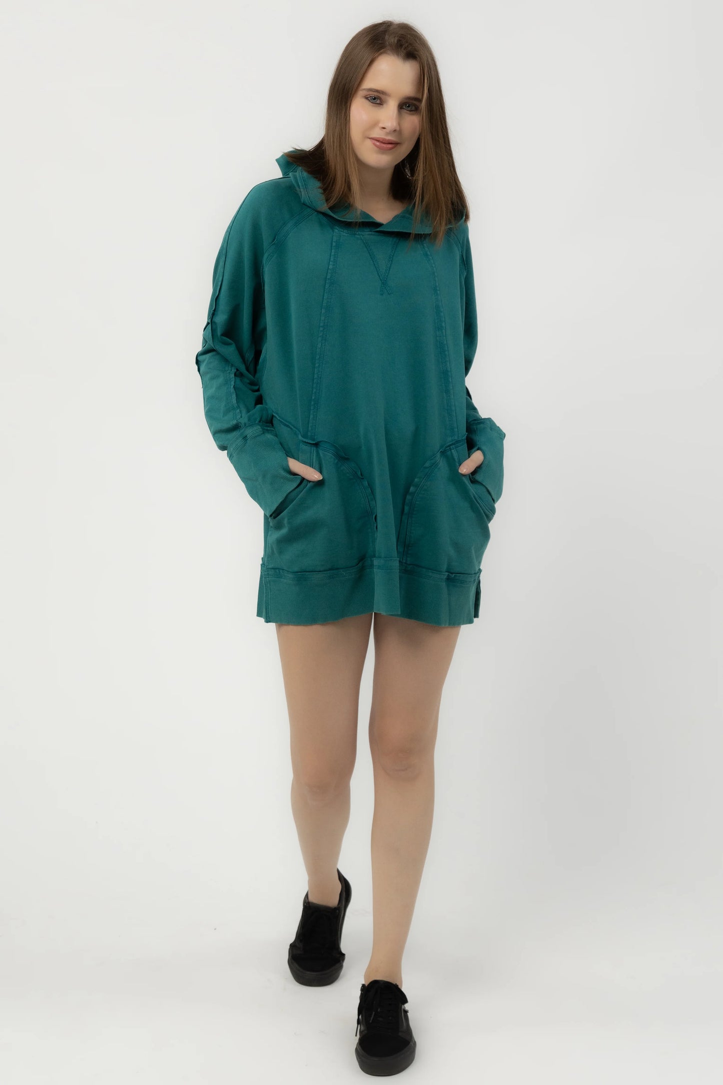 Rose Oversized Hoodie Dress (Teal)