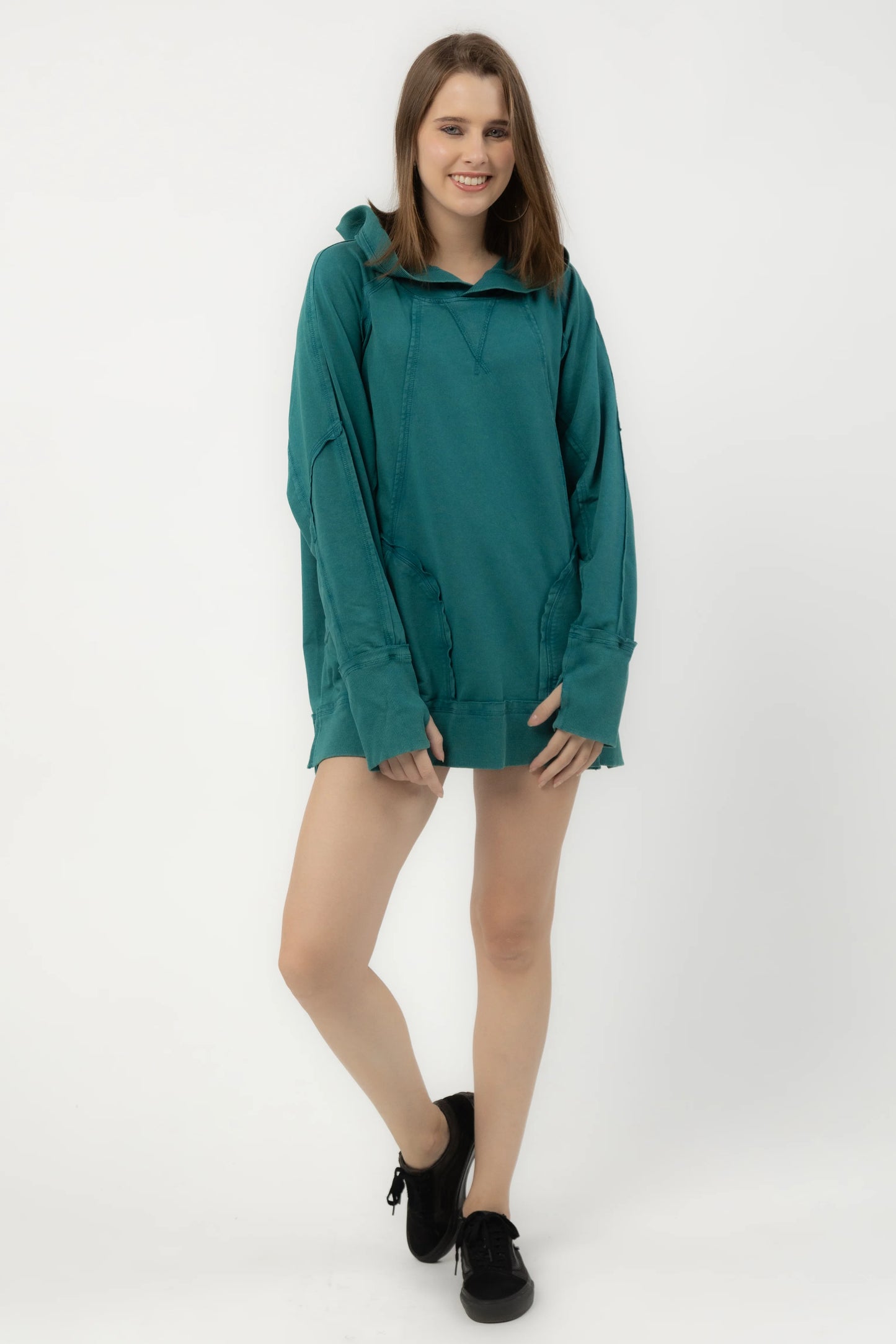 Rose Oversized Hoodie Dress (Teal)