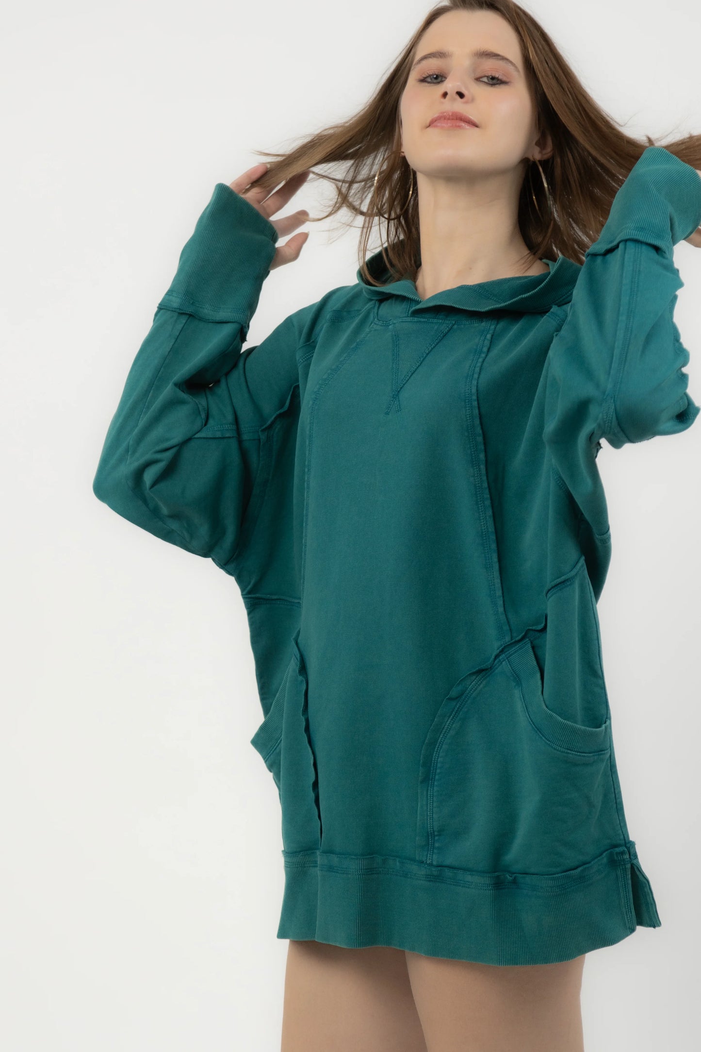 Rose Oversized Hoodie Dress (Teal)