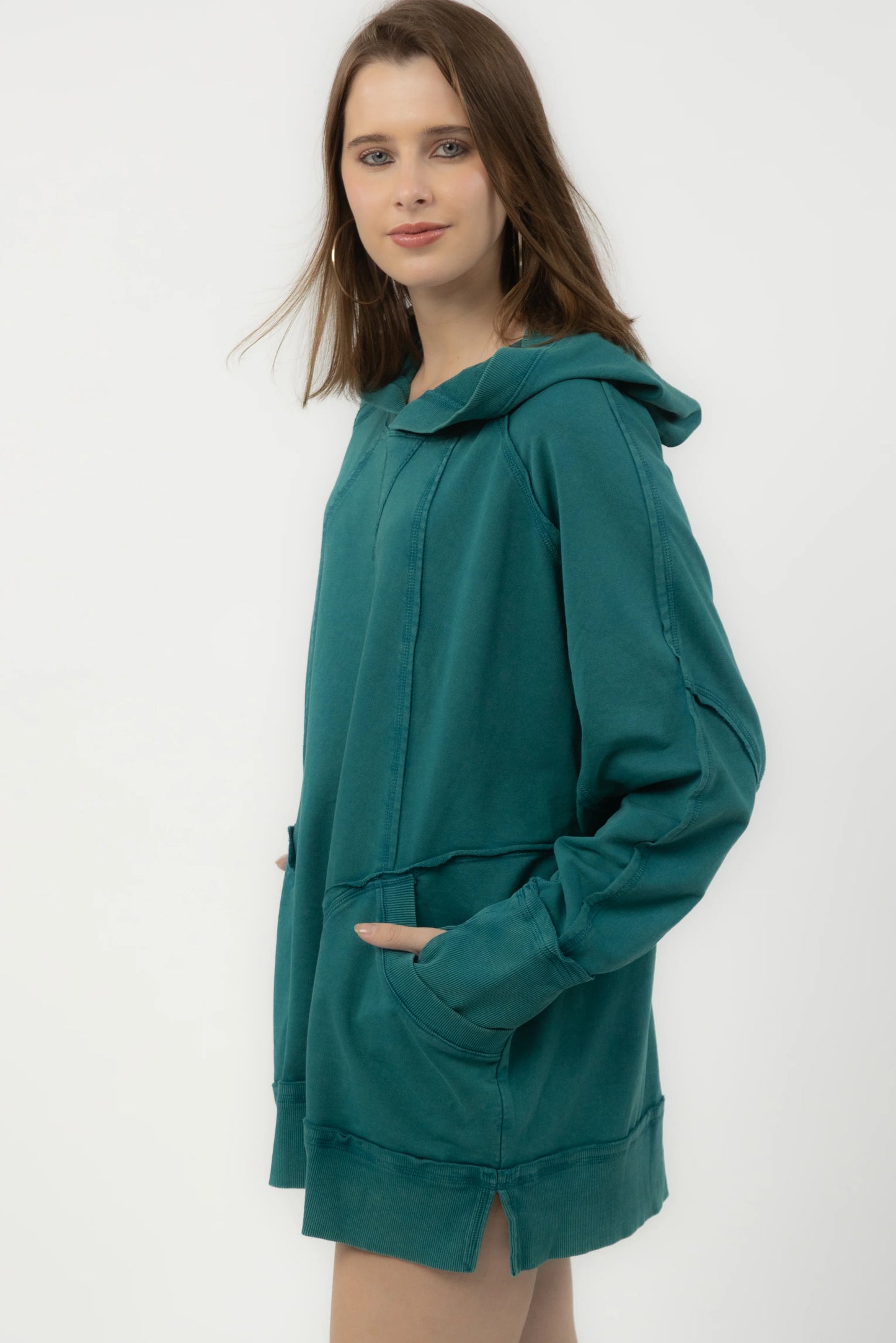 Rose Oversized Hoodie Dress (Teal)