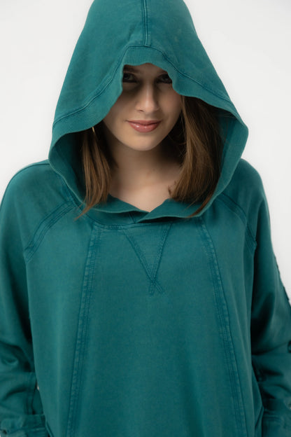 Rose Oversized Hoodie Dress (Teal)