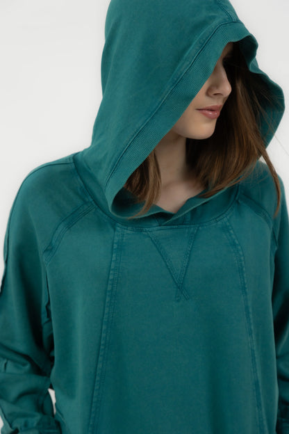 Rose Oversized Hoodie Dress (Teal)