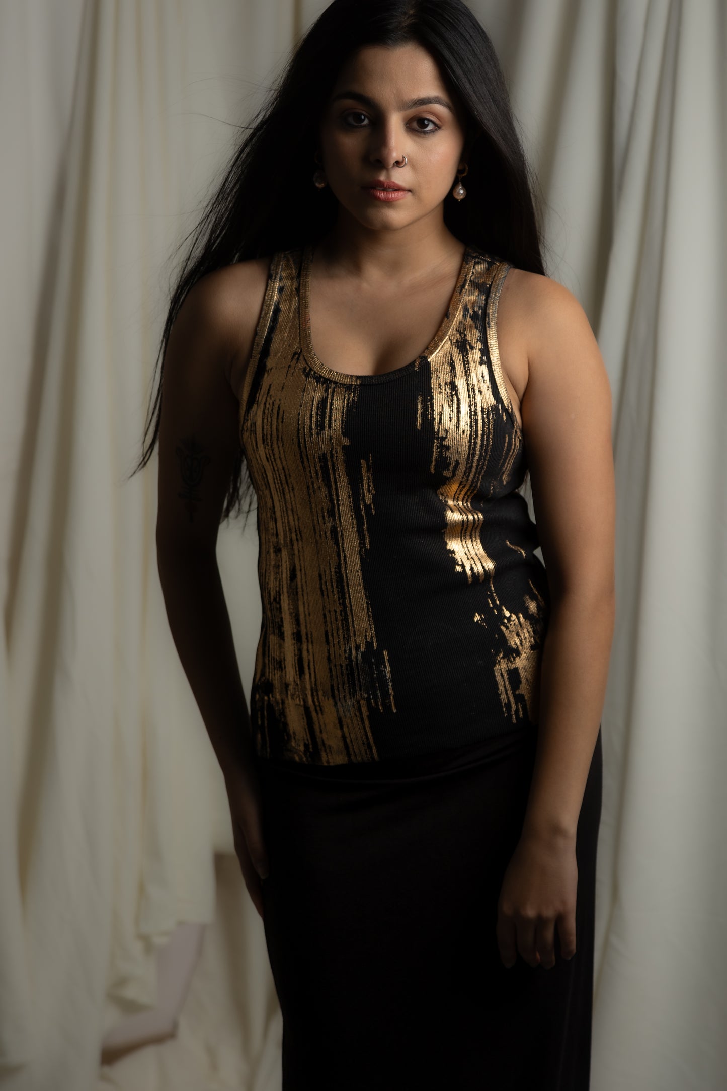 Foil Print Ribbed Tank Top (Ebony)