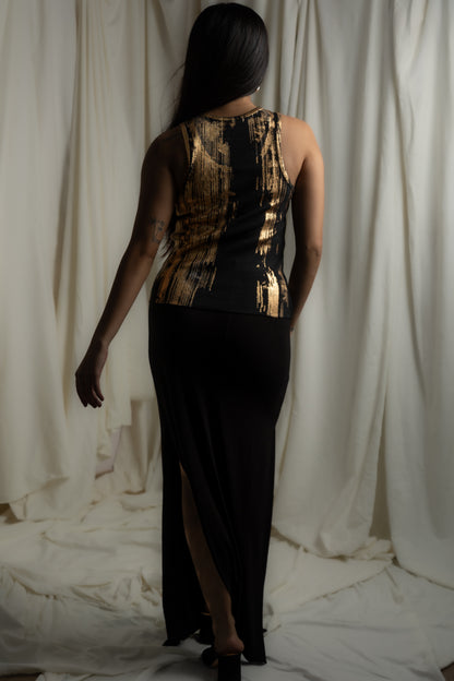 Foil Print Ribbed Tank Top (Ebony)