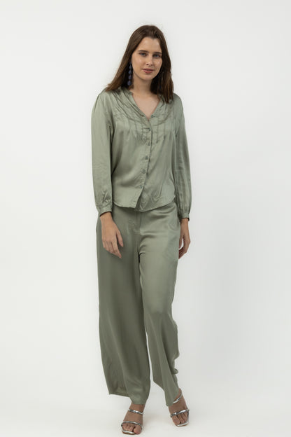 Straight Modal Satin Pants (Sage)