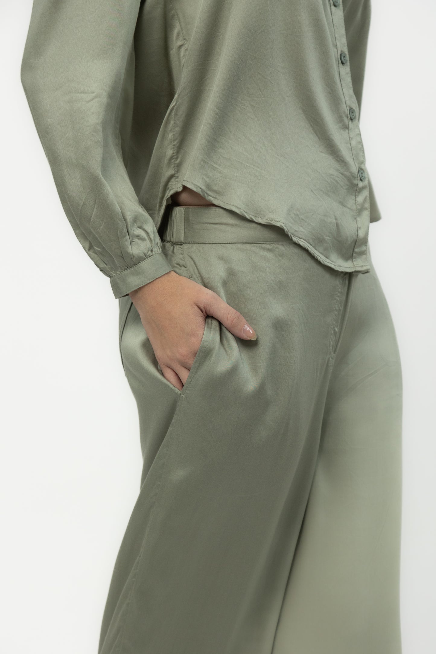 Straight Modal Satin Pants (Sage)