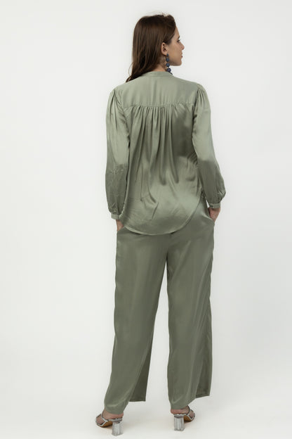 Straight Modal Satin Pants (Sage)