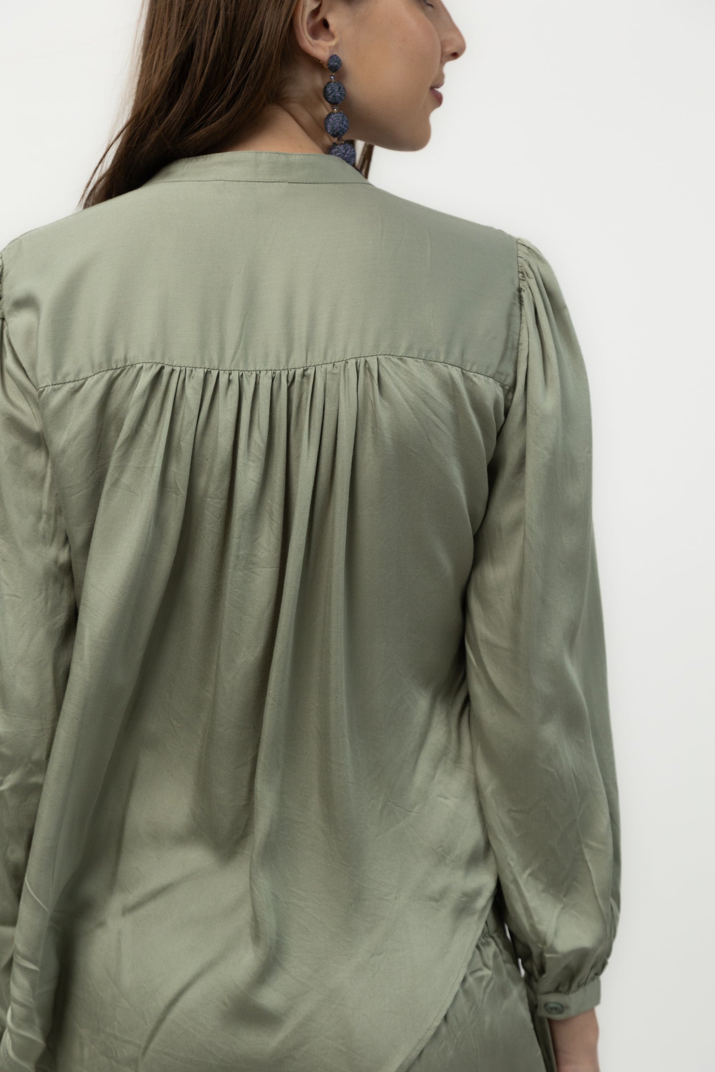 Cloud Modal Satin Pintuck Shirt (Sage)