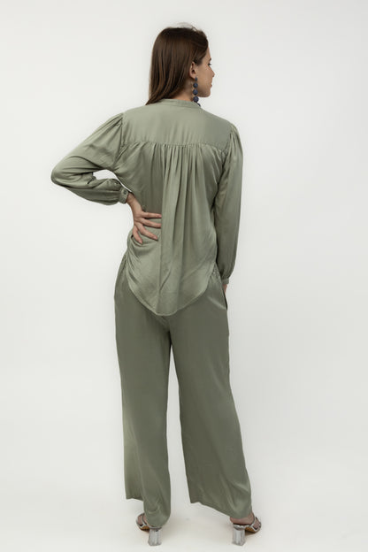 Cloud Modal Satin Pintuck Shirt (Sage)