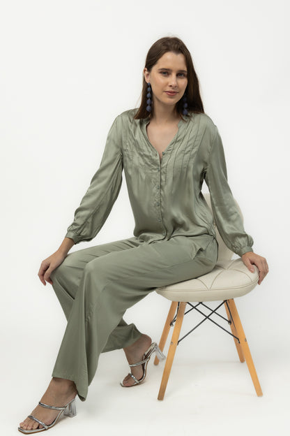 Straight Modal Satin Pants (Sage)