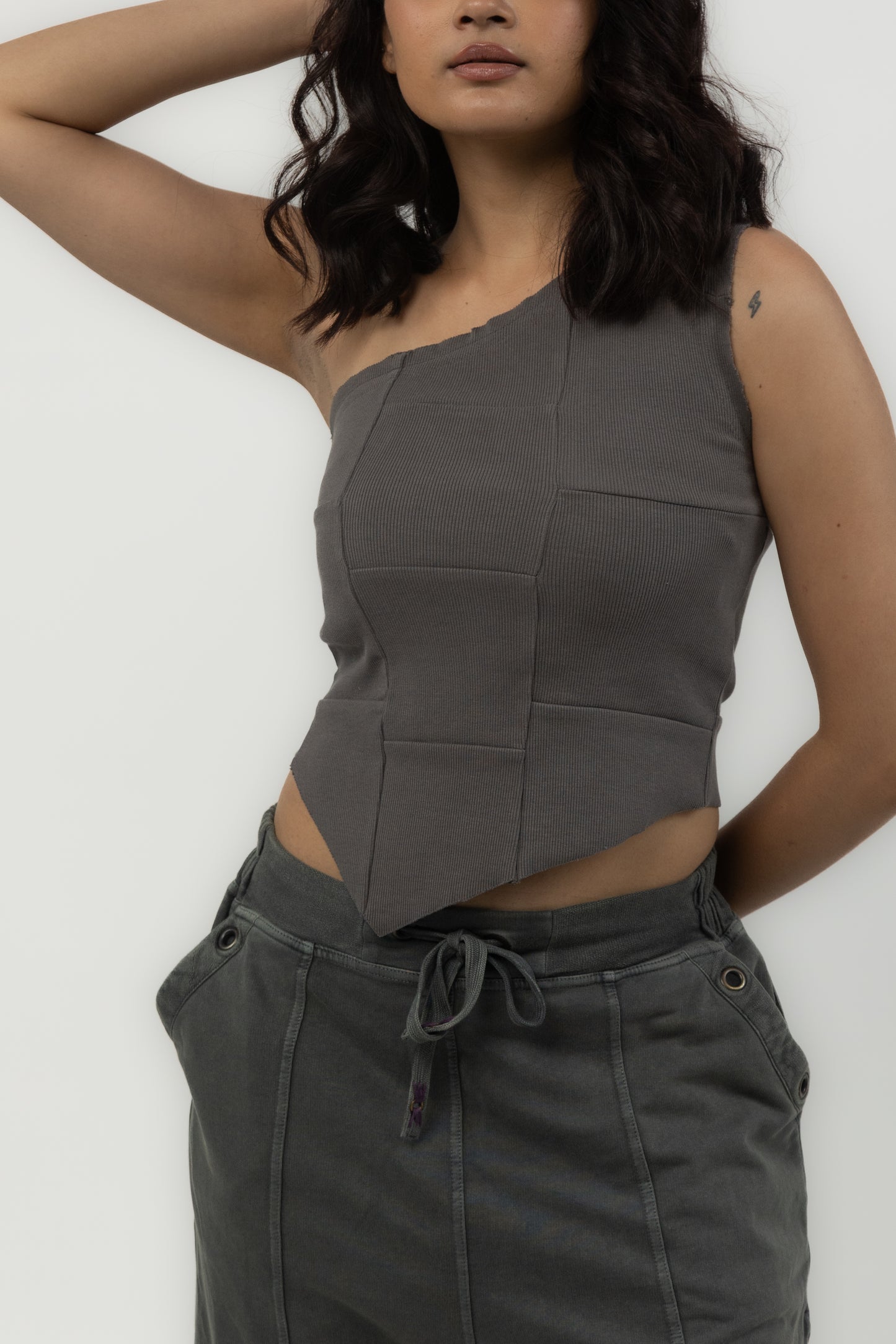 Tuberose One Shoulder Top (Dark Grey)