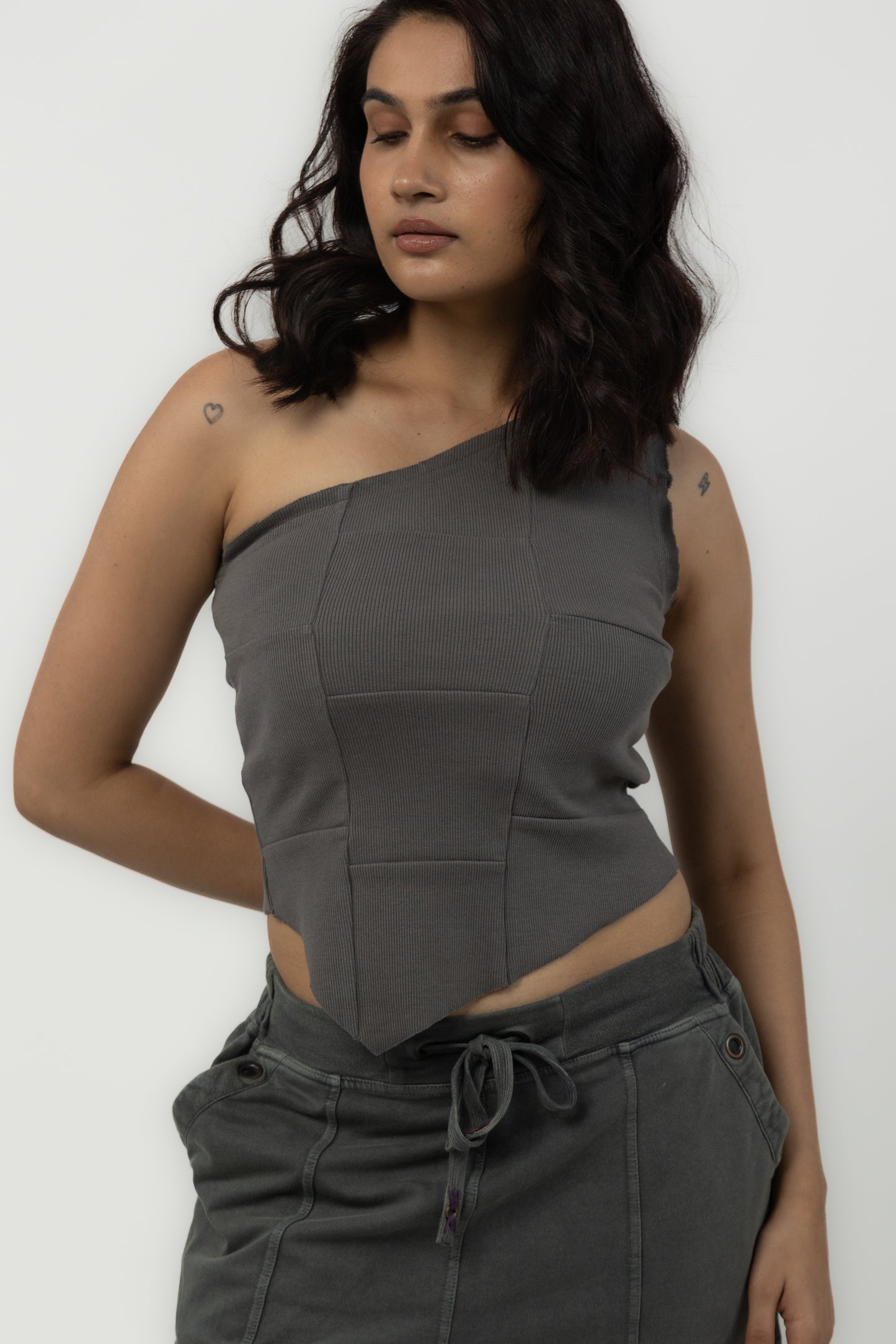 Tuberose One Shoulder Top (Dark Grey)