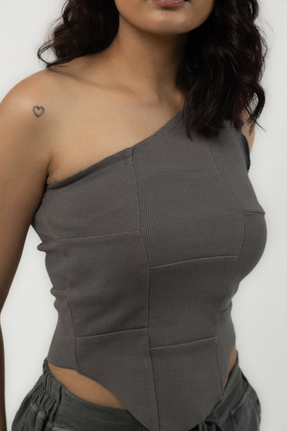 Tuberose One Shoulder Top (Dark Grey)