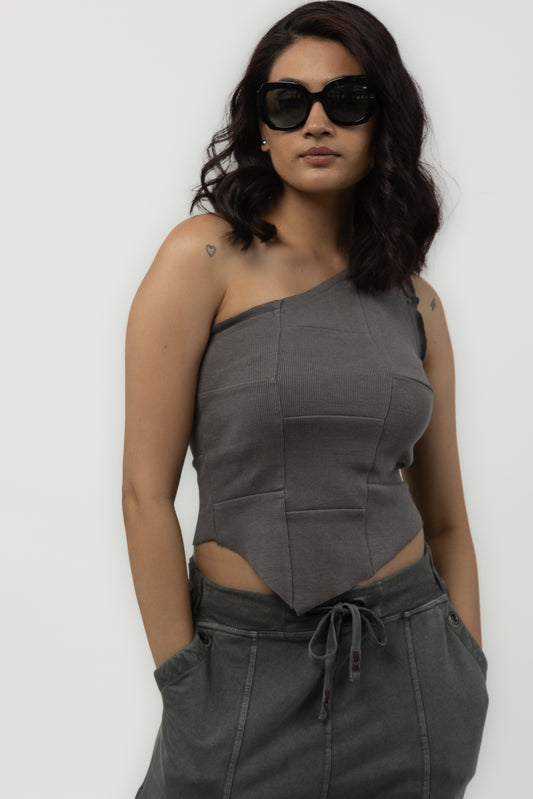 Tuberose One Shoulder Top (Dark Grey)