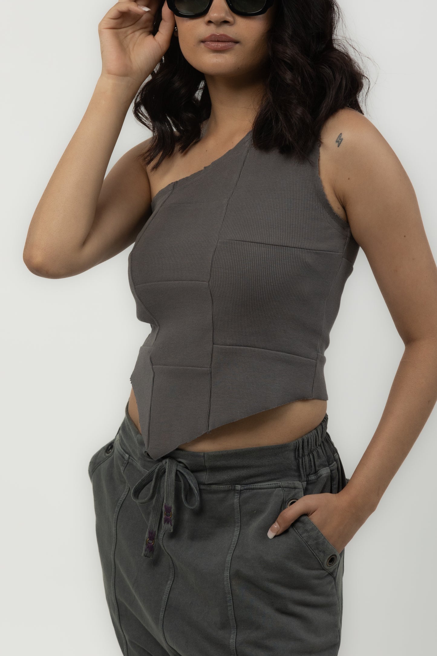 Tuberose One Shoulder Top (Dark Grey)