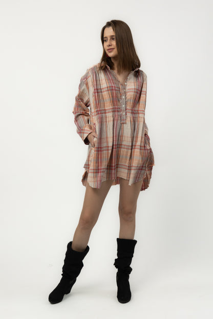 Rosemary Crinkle Plaid Shirt Dress