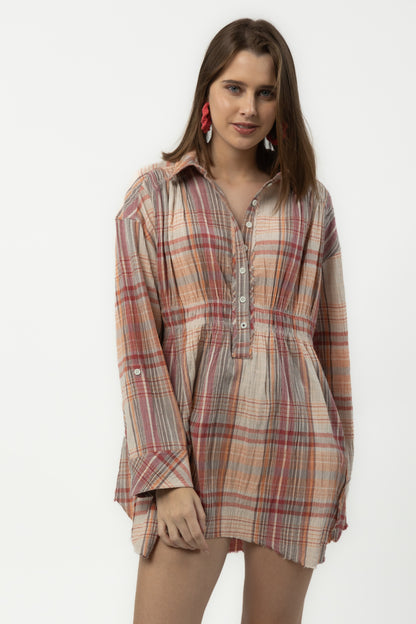 Rosemary Crinkle Plaid Shirt Dress