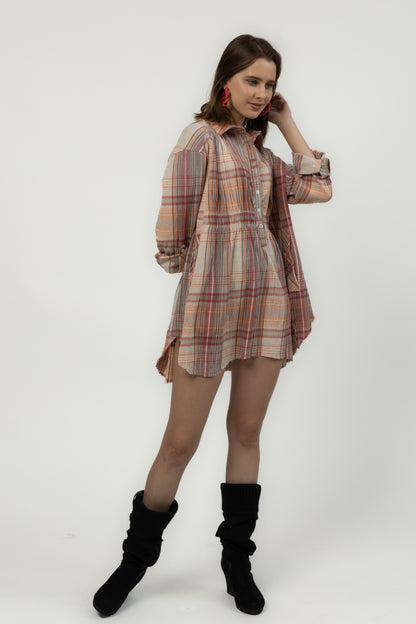 Rosemary Crinkle Plaid Shirt Dress