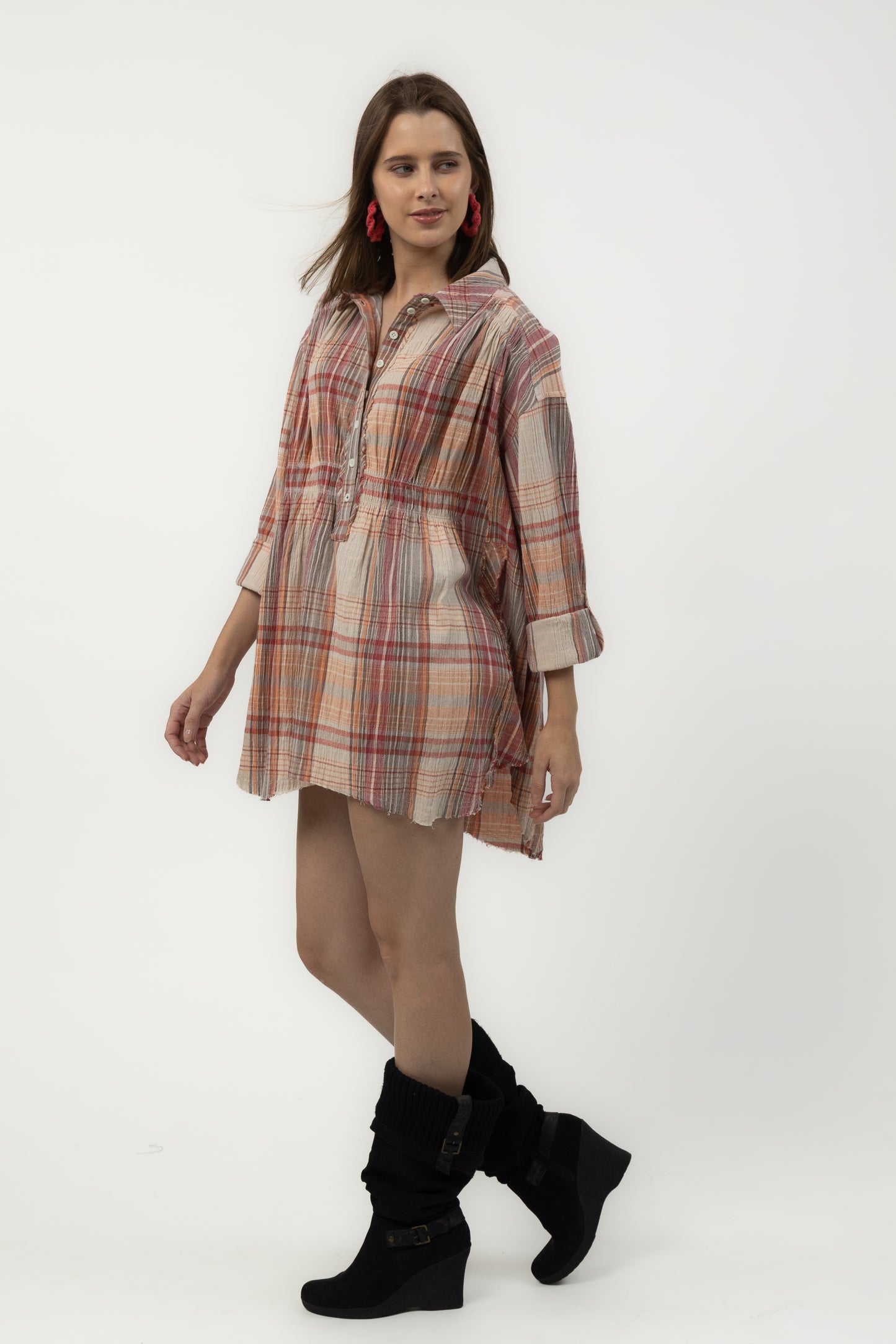 Rosemary Crinkle Plaid Shirt Dress