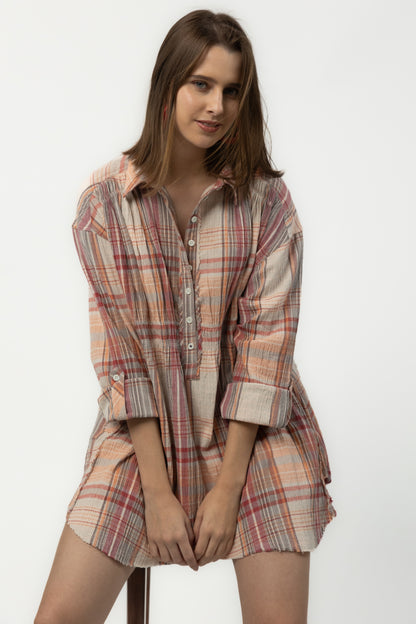 Rosemary Crinkle Plaid Shirt Dress