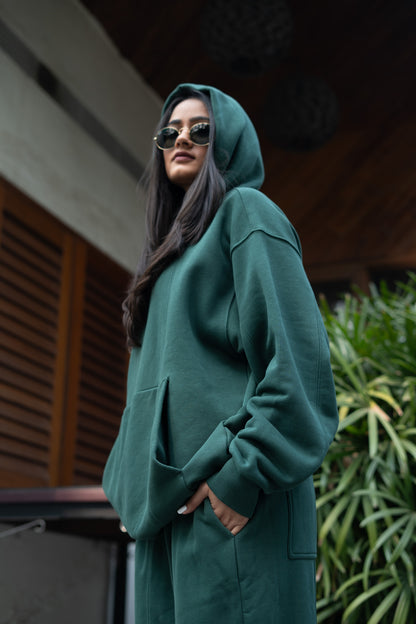 Monstera Unisex Panels Hoodie 500 GSM (Forest Green)