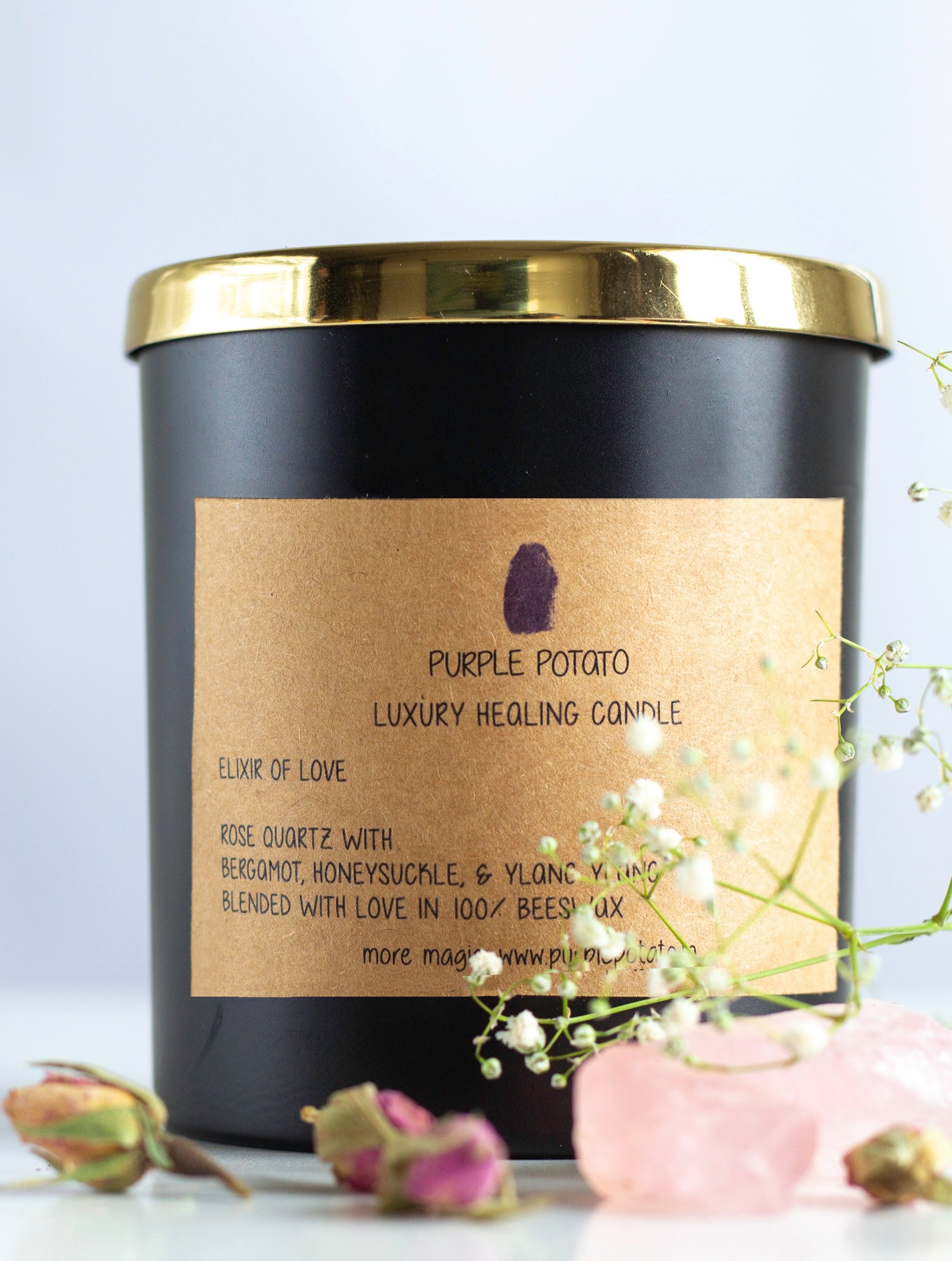 Elixir of Love Rose Quartz Candle (Black Jar) - PURPLE POTATO