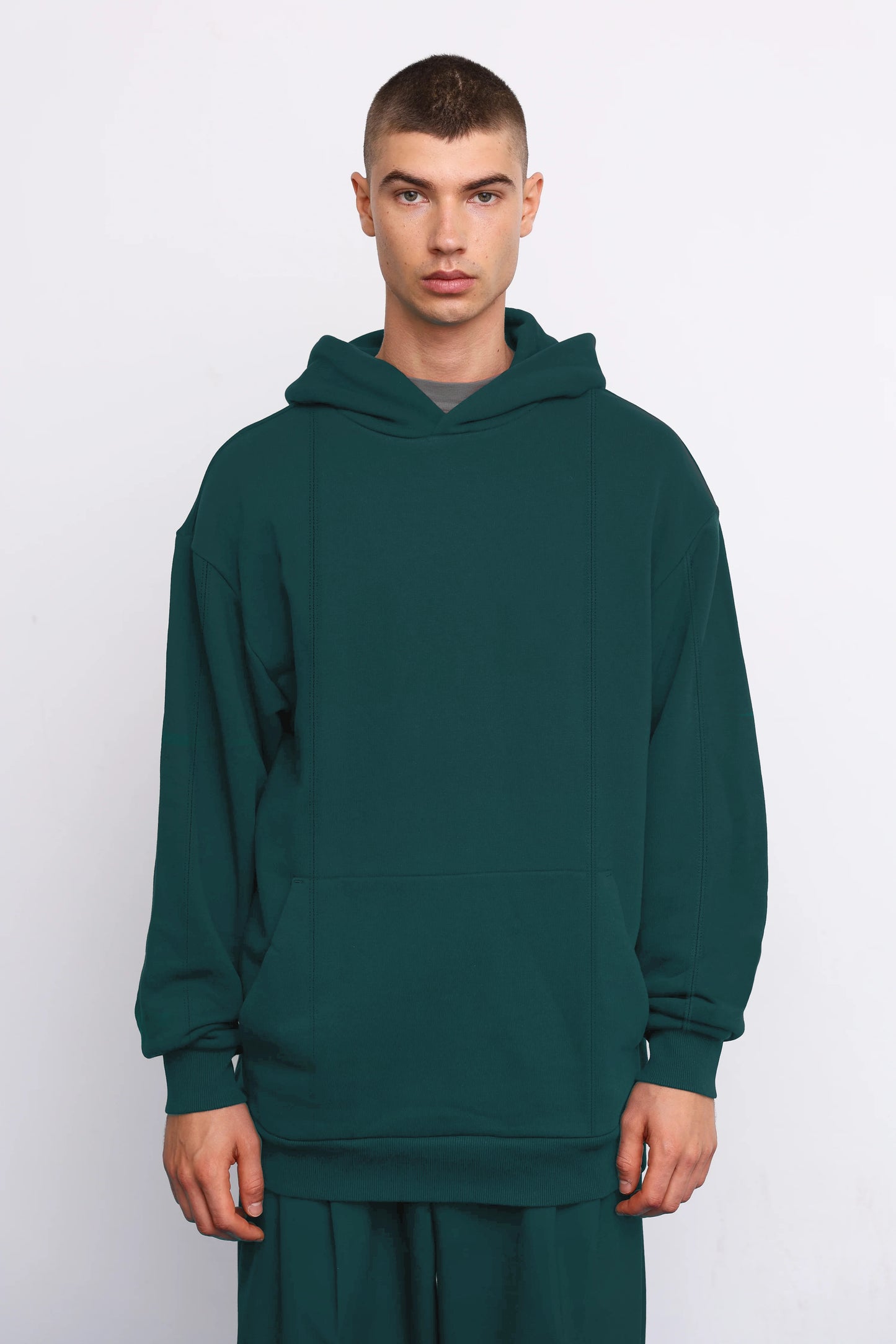Monstera Unisex Panels Hoodie 500 GSM (Forest Green)