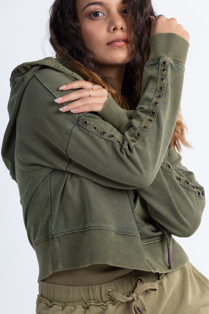 Peace Lily Crop Jacket (Olive) - PURPLE POTATO