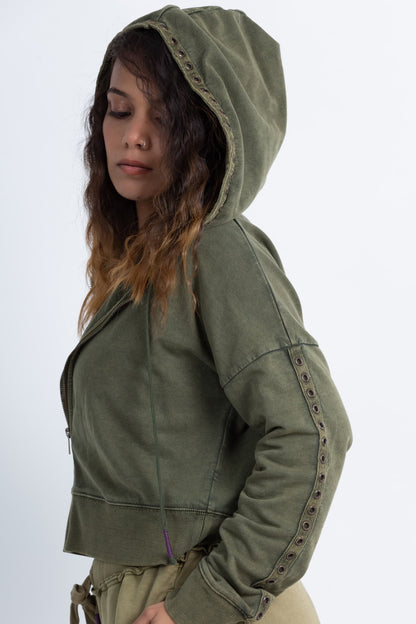 Peace Lily Crop Jacket (Olive) - PURPLE POTATO