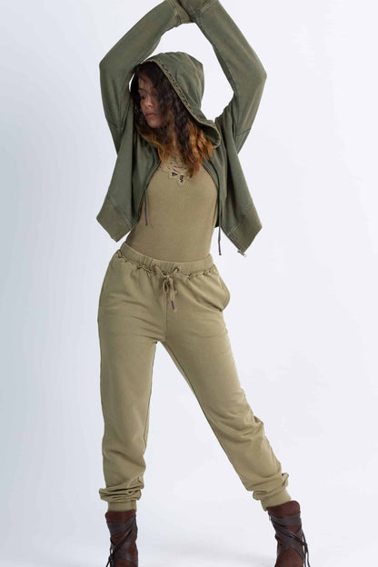 Peace Lily Crop Jacket (Olive) - PURPLE POTATO