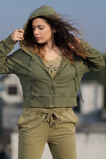 Peace Lily Crop Jacket (Olive) - PURPLE POTATO