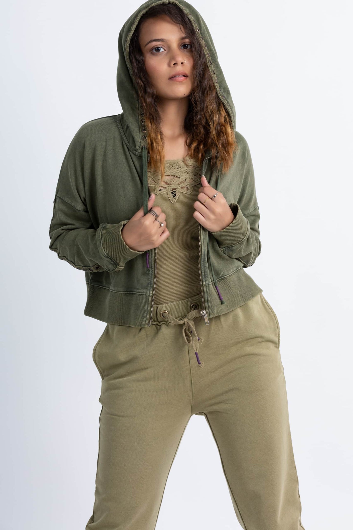 Peace Lily Crop Jacket (Olive) - PURPLE POTATO