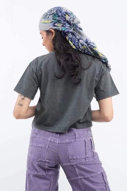 Petunia Crop Tee (Grey) - PURPLE POTATO