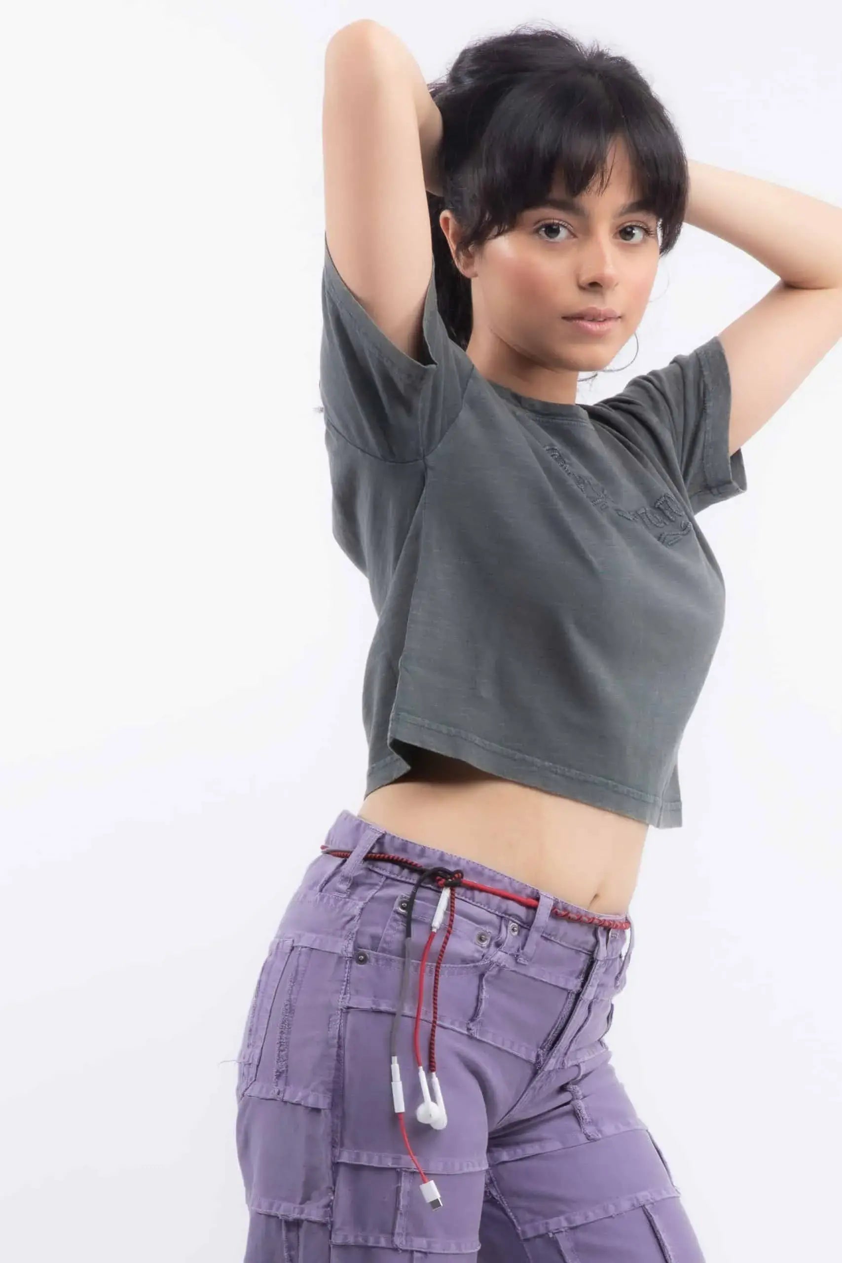 Petunia Crop Tee (Grey) - PURPLE POTATO